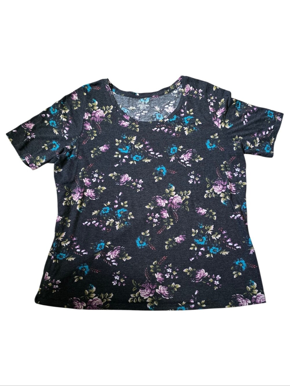 Pre-Owned Lane Bryant Size 18/20 Grey Floral Basic T-Shirt Top Polyester Cotton